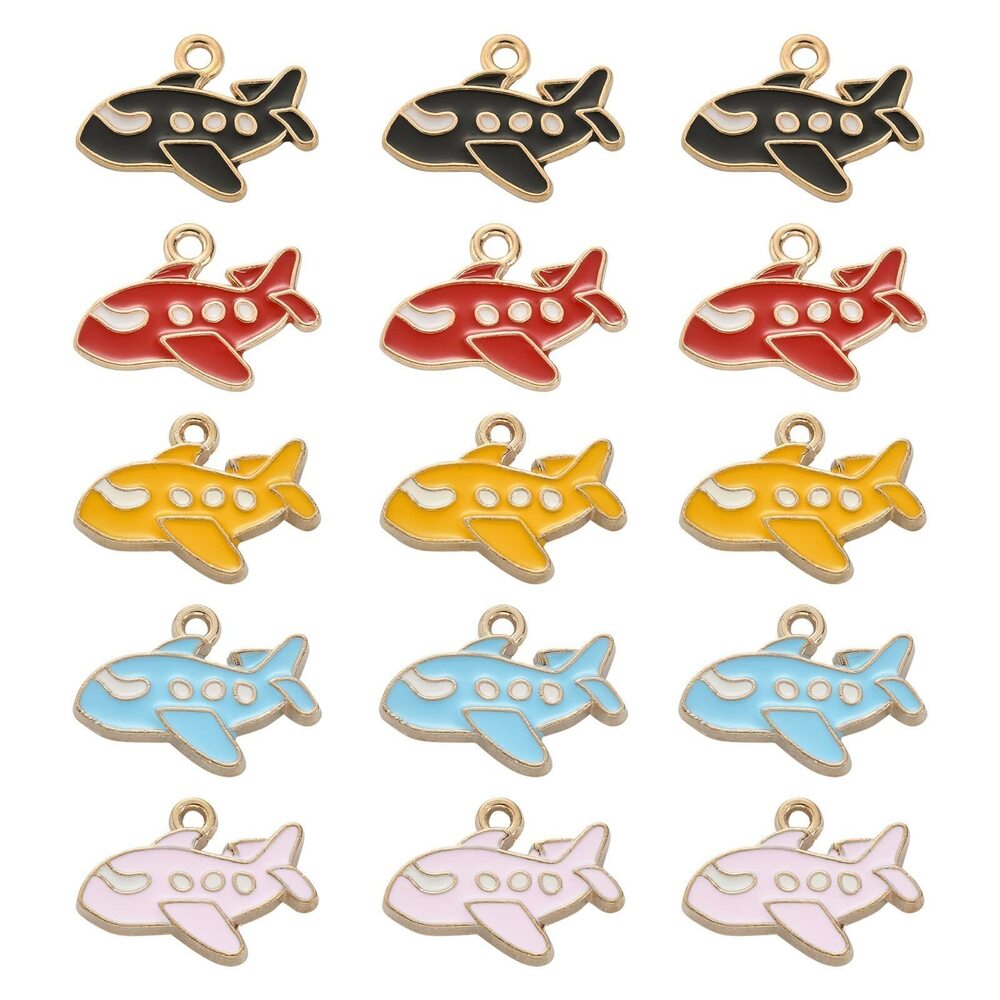 9239 50Pcs 5 Colors Enamel Airplane Charms Transportation Aircraft Travel